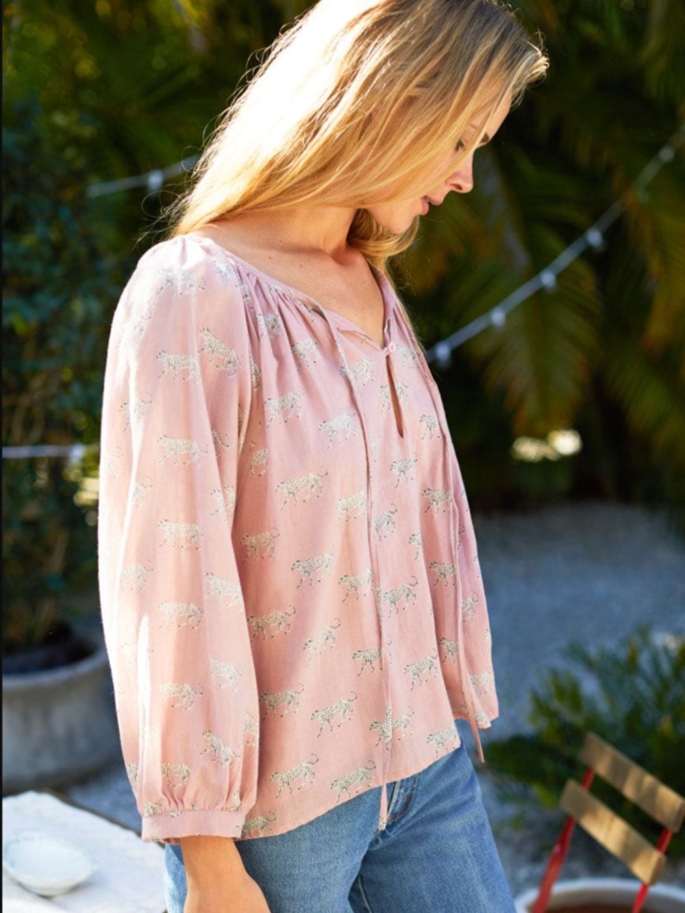 $128 NWT Small Emerson Fry Lucy Blouse Rose Tan Cheetah Organic